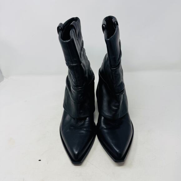 D’Amelio Black Leather Slouch Boots 10M Pointed Toe Minimalist Sleek - Picture 5 of 14